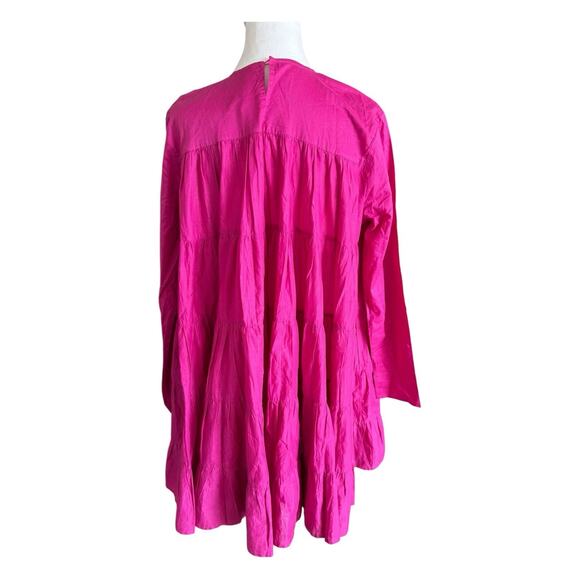 Merlette Soliman Dress Fuchsia Small Tiered Swing Mini Pima Cotton - Picture 7 of 12